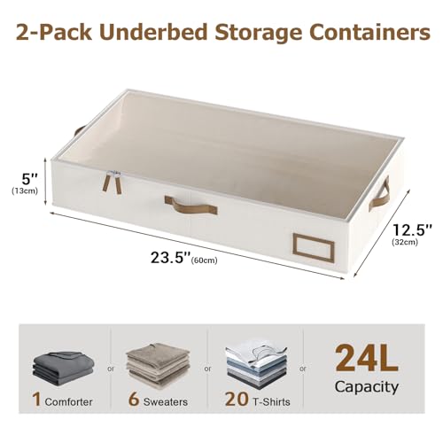Under Bed Storage, Under Bed Storage Containers Bins for Clothes, Large Linen Underbed Closet Organization Bins, 2 Pack Collapsible Underbed Bin Dorm for Clothes, Sweater, Beige - color: Beige, size: 23.5"L x 12.5"W x 5"H