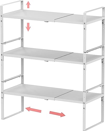 Jojocross Expandable Stackable Spice Rack Cabinet Shelf Organizer in Cabinets Shelves Kitchen Cupboard Organization Stack up Racks Pantry Countertop Storage Large/White 3 Packs - color: 3 Packs/White, size: L:10.04"D x 16.6"W x 5.75"H