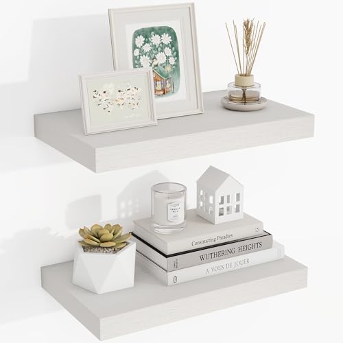 Acovy 16 Inch Floating Shelves, 16"x9.25"x1.5" Inch Deep Floating Shelves for Wall, Wooden Shelves for Bathroom, Bedroom, Living Room, Cream White Oak, 2 Pieces - color: Cream White Oak, size: 16"x9.25"-2pcs