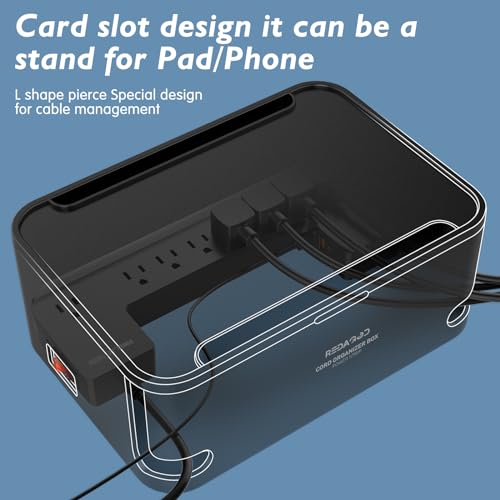 Power Strips with Cable Management Box,Redagod Surge Protector with 8 Outlets 3 USB Ports with Switch Control,6.6 ft Plug Extension Cord,Power Cord Organizer Charging Station for Dorm, Office, Home