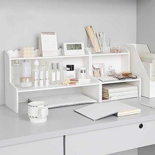 Desktop Organizer Office Desk Multi Layer Storage, Wood Display Shelf, Rack Mini Bookshelf Cosmetics Organizer (M)