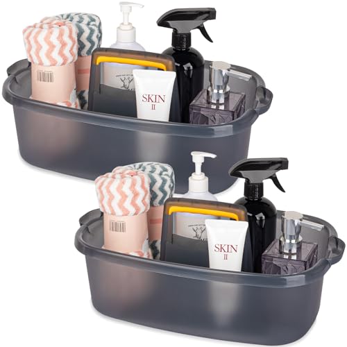 JiatuA Large Cleaning Supplies Caddy Portable Shower Basket Supply Organizer with Handle Plastic Bucket Tool Storage for Bathroom, Bedroom, Kitchen, College Dorm, Garden, Clear Grey 2 Pack - color: Clear Grey, size: Large, 2pcs