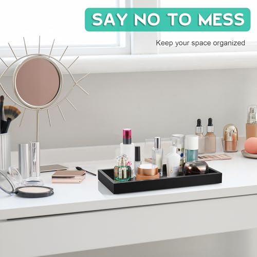 ALELION 13" Bathroom Vanity Tray for Counter - Black Wood Tray for Toilet Tank Makeup Perfume Jewelry Catchall Coffee Table - Wooden Kitchen Countertop Organizer for Soap Dispenser - color: Black, size: 6.5" x 1.2" x 13"
