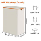 efluky Laundry Hamper with Lid, Trio Laundry Hamper with 3 Removable Bags, 3 Section Laundry Basket with Bamboo Handles for Bathroom, Bedroom & Laundry Room, 160L Beige - color: Beige, size: 160L Trio