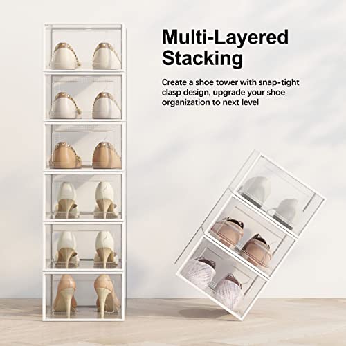 SEE SPRING XXX-Large Fit Size 14 Shoe Storage Box, Clear Plastic Stackable Shoe Organizer for Closet, Shoe Rack Sneaker Container Bin Holder for Entryway, Closet, Under Bed