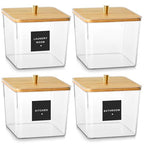 Hudgan 4 Pack Acrylic Storage Containers with Measuring Scoops for Kitchen, Laundry, Pantry, Clear Sturdy Plastic with Gold Handle Perfect for Dried Goods, Snacks, Detergent