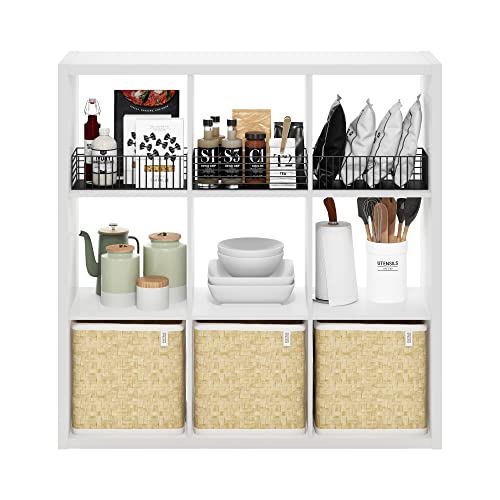Furinno Cubicle Book Shelf, 9-Cube Bookshelf, Extra Thick Frame Reversible Tall Wide Bookcase with Open Back, 14.6 x 44 x 44, for Living Room, Bedroom, Home Office, Plain White - color: Plain White, size: 9-Cube