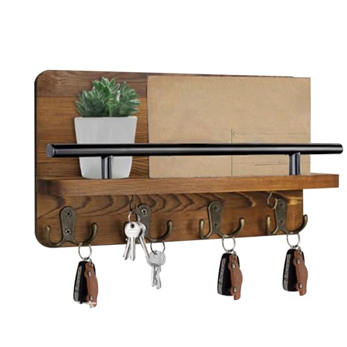 Mail Key Holder Wall Mount Wood Storage Shelf, Stylish Home Organization, Practical Decor Entryway Living Room Hallway Laundry Room Garage Wall Organizer for Letters Bills Wallets Accessories Use
