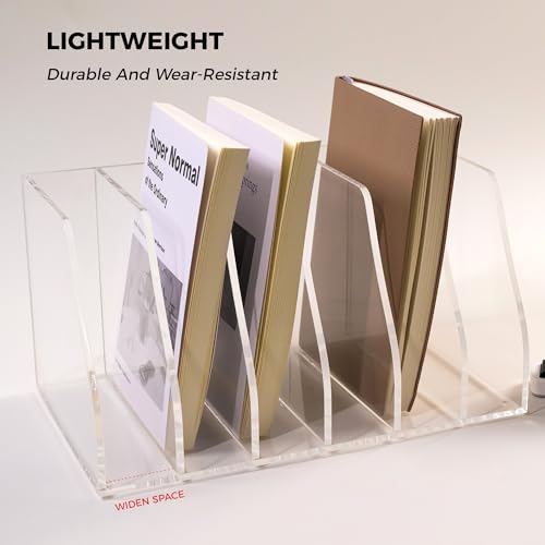 Acrylic Magazine File Holder, 6 Vertical Compartments Desk Document Sorter Organizer, Clear Folder Rack Binder for Office/Home/Classroom, for Documents, Tablet, Magazines, Books & Accessories - size: B5, 6 Sections