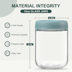 NETANY 6-pack 16oz Glass jars with Airtight Lids, Overnight Oats Containers with Lids, Wide mouth Mason Salad jars, Glass Food Storage Containers for Snacks Yogurt Spice Sugar - Green - color: Green-6pack-16oz