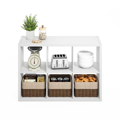 Furinno HERMITE Kitchen Island, 6-Cube Coffee Bar, Extra Thick Kitchen Storage, Bakers Rack, for Pantry Organizers and Storage, Kitchen Organization, White - color: White, size: 6-Cube Extra Thick