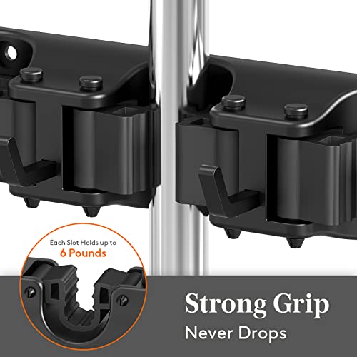 Lifewit Mop and Broom Holder Wall Mount, Anti-Slip Broom Hanger for Cleaning Supplies Organizer, Easy Install Tool Hanging Rack for Closet, Kitchen, Garage, 5 Slot 6 Hooks, Hold 30lbs, Black, 1 Pack - color: Black