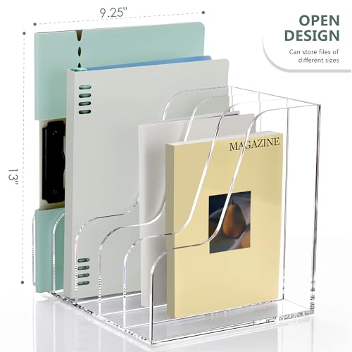 SANRUI Acrylic Desk Organizers, Clear Magazine File Holder, 5 Vertical Compartments A4 Folder Binder Holders Sorter, Office Desktop Workspace Organization Storage Rack for Office Home School - style: A4 5-Sections File Holder