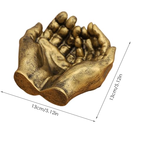 Sculpture Key Tray – hands bowl, carved dish | double hands shaped organizer tray, artistic entryway decor for keys, coinz, and accessories, ideal for entrance table, and daily essentiall - color: bronze-coloured