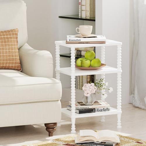 Side Table, 3-Tier Small End Table, Tall Accent Table with Storage Shelf for Small Spaces, Bedroom, Living Room, Farmhouse, White - color: White, size: 3-Tier