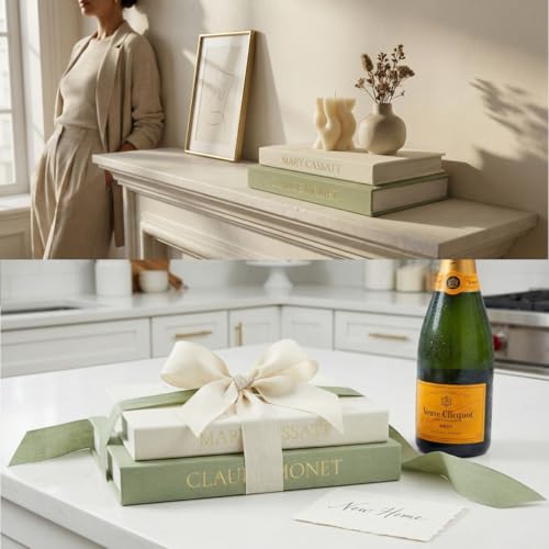 Premium Linen Faux Book Box Set of 2: Aesthetic Book Safe with Hidden Storage for Living Room Console Table & Bookshelf Decor, Home Organizer, Green & Beige, Tallest 10.67in - color: Beige-Green