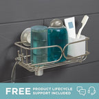 Zenna Home Adhesive or Suction Mount Shower Basket, Rustproof Shower Storage and Bath Organizer Caddy, No Tools, No Drilling, Easy Wall Mount Installation, Power Grip Pro, Stainless Steel - style: Basket