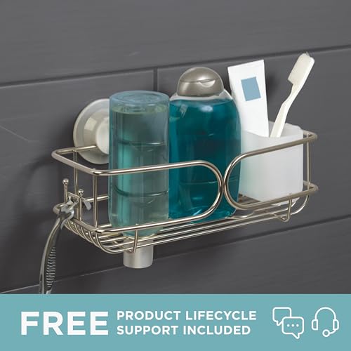 Zenna Home Adhesive or Suction Mount Shower Basket, Rustproof Shower Storage and Bath Organizer Caddy, No Tools, No Drilling, Easy Wall Mount Installation, Power Grip Pro, Stainless Steel - style: Basket