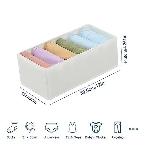 Qozary 3 Pack Sock Underwear Drawer Organizer Dividers, Non-Woven Fabric Collapsible Cabinet Closet Storage Boxes for Clothes, Socks, Lingerie, Underwear, Tie, Belt, Baby, Bedroom (White, 6 Cells) - color: White, size: 6 Cells