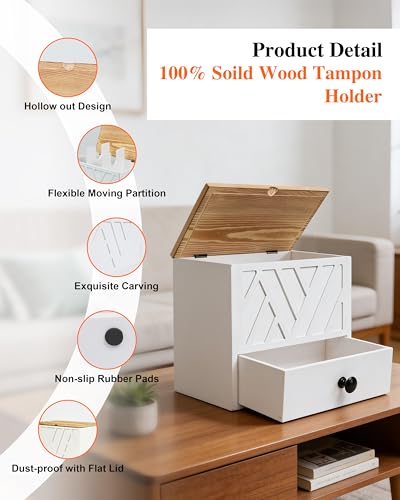 Tampon Holder for Bathroom Decor Feminine Product Organizer With Lid & Drawer Shark Week Box Girl Stuff (1, WHITE) - color: WHITE