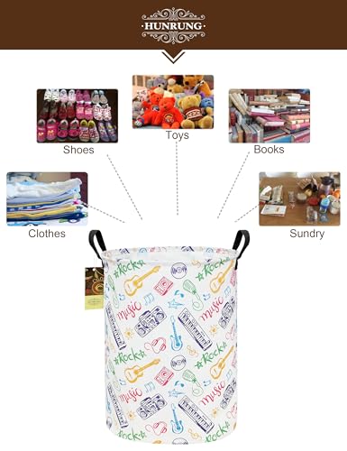 Collapsible Fabric Storage Basket, Waterproof Laundry Hamper with Handles, Round Storage Bin for Clothes Toys, Foldable Organizer for Bedroom Nursery Bathroom(Round-Musical instrument) - color: Round-Musical instrument