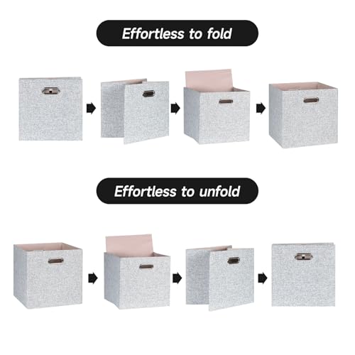 Posprica Collapsible Storage Bins,13×13 Foldable Storage Cube Boxes Fabric Drawer Fabric Storage Bins Vinyl Record Woven Gray, 4 Pack - color: Woven Gray, size: 13×13×13/4pcs