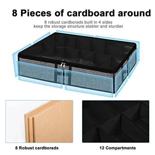 Under Bed Shoe Organizer Storage for Closet 2 Pack- Fits 24 Pairs Underbed Shoes Container Boxes with H Shap Sturdy Handles and Clear Window,Foldable Shoe Rack Holder,Black - color: Black-24pairs, style: H-Handle