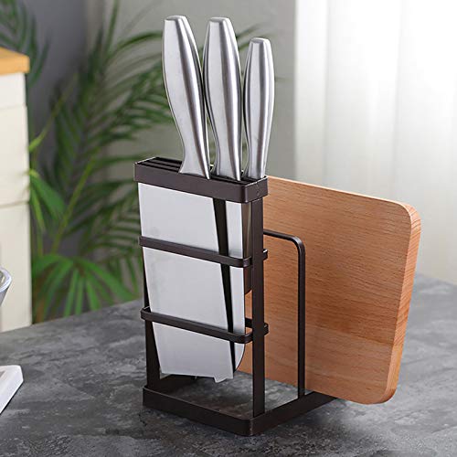 VANRA Metal Steel Cutting Board Holder Knife Block Kitchen Organizer Pantry Bakeware Rack Pan Pot Cover Lid Rack Stand (Bronze) - color: Bronze, size: 4.7"L X 5.5"W X 8.5"H - Without Draining Tray