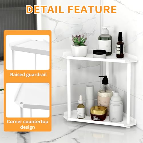 Jesginboo 2 Tier Bathroom Counter Organizer, Vanity Organizer Corner Shelf, Skincare, Makeup Countertop Organizers, Kitchen, Bathroom Counter Storage, White - color: White 2 Tier