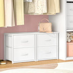 DAOUTIME 2-Pack Stackable Storage Drawers (4 Drawers Total), White Closet Organizer with Wooden Top & Metal Frame, Freestanding or Stackable Dresser for Bedroom, Living Room, Under Bed