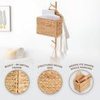 Boho Water Hyacinth Hanging Wall Basket, Flat Back Woven Storage Organizer for Mail, Books and Magazines, Decorative Wall Basket for Entryway and Farmhouse Home