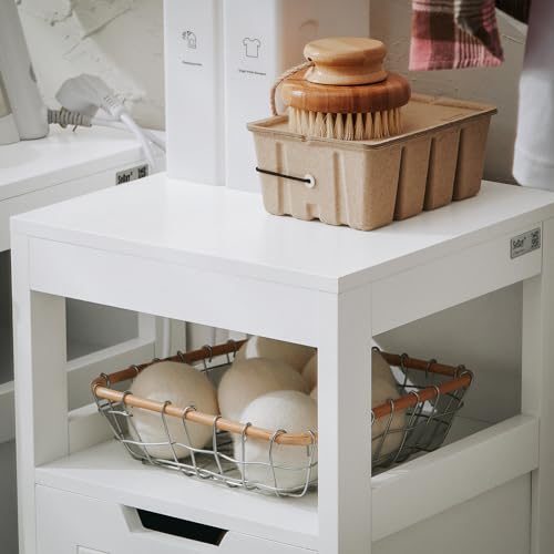 Haotian Small Tilt-Out Laundry Hamper Cabinet, Skinny Bathroom Storage Cabinet for Clothes Organization with Hidden Basket & Shelf, White BZR122-W - color: White, size: with 1 Shelf & 1 Hamper