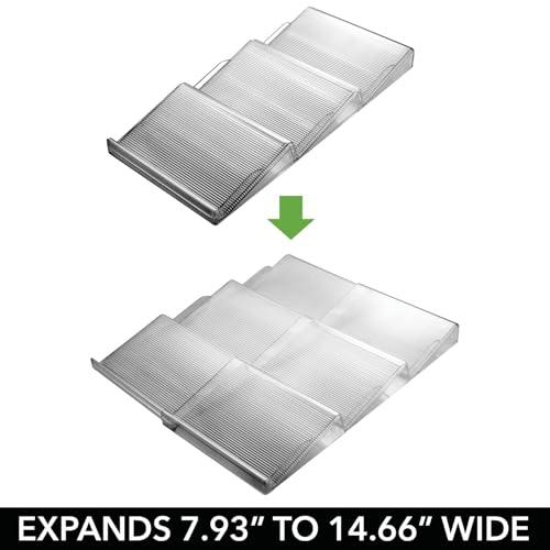 mDesign Expandable Plastic Deluxe Spice Rack, Drawer Organizer for Kitchen Cabinet Drawers, 3 Tier Slanted for Spice Jars, Food Seasoning Bottle Storage, Ligne Collection - Smoke Gray - color: Smoke Tint