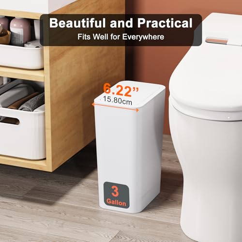 N. NETDOT 3 Pack 3 Gallon Small Trash Can with Lid, Bathroom Garbage Can with Pop-Up Lid, Waste Basket for Bathroom, Kitchen, Bedroom, Powder Room, Craft Room, Office, College (Off White) - color: 3gal Off White