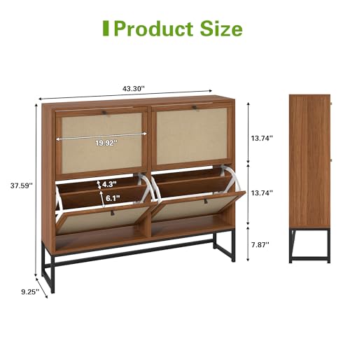 Shoe Cabinet, Shoe Storage Cabinet with 4 Flip Drawers, Freestanding Shoe Organizer Shoe Rack for Entryway, Hallway, Living Room (Walnut - 8 Tiers) - color: Walnut - 8 Tiers
