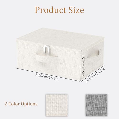 Underbed Storage Box with Lid, Foldable Clothes Organizers, Home Organising Baskets for Clothes, Shoes, Blankets, Pillows, 14.9x10.2x5.9Inches, Beige, 1 Pack - color: Beige, size: 14.9x10.2x5.9 in(1 Pack)
