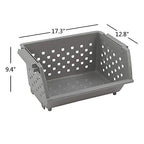 3 Pack Plastic Stacking Organizer Basket, Open Front Large Stackable Storage Bins, Gray