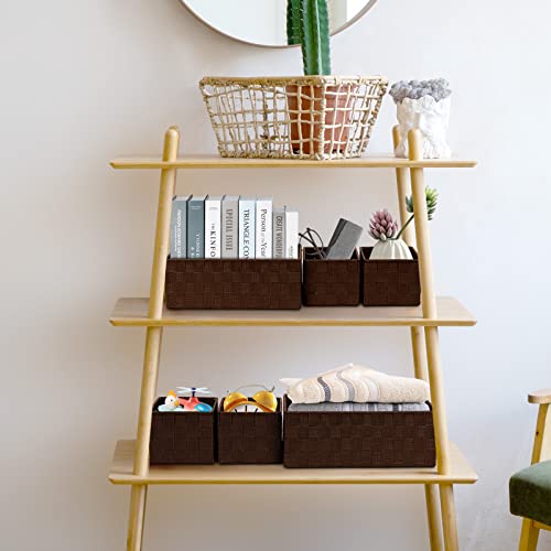 Posprica Woven Storage Baskets for Organizing 6 Pack, Large&Small Storage Cube Bins Set for Bathroom, Storage Boxes Container for Drawer, Closet, Shelf, Dresser, Brown - color: Brown-6pcs