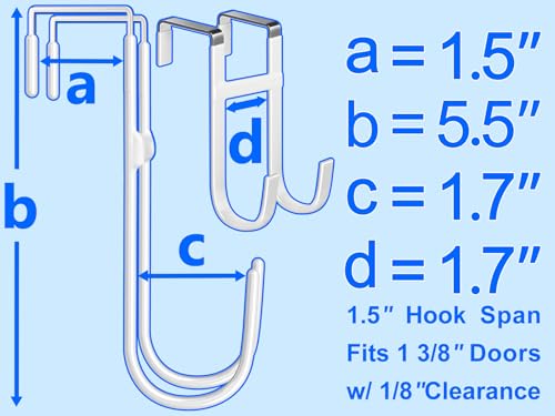 Over the Door Twin Metal Hooks with Plastic Coating 1 Year Returnless Refund 5.5" Fit 0.5" to 1 3/8" Door 2 Sets Heavy Duty Towel Robe Rack Wreath Bathroom Shower Hanger Shoe Organizer Ironing Board - color: C: WT 5.5" fit 0.5" to 1 3/8" door twin 2sets