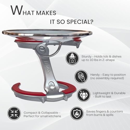 Trivae Pot Lid Holder – 4-in-1 Pot Lid Holder While Cooking, Pan Lid Holder, Trivet & Cake Stand – Versatile Kitchen Tool for Hot Pots, Serving & Display – Space-Saving, Heat-Resistant Stand - color: Flame Red