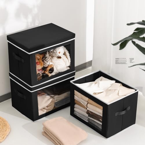 Homsorout Large Storage Bins with Lids - Fabric Storage Cubes with Window, Collapsible Bins for Clothes, 15.7 Inch Large Baskets for Bedroom, Dorm, Office, Black, 6 Pack - color: Black, size: XL(6-Pack)