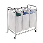 Honey-Can-Do SRT-01235 Heavy-Duty Triple Laundry Sorter, Chrome/White 70 lbs