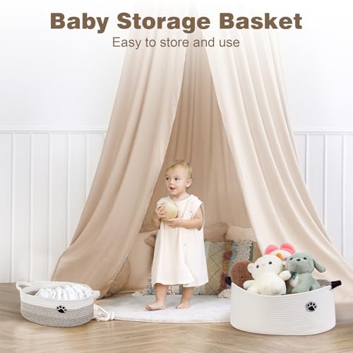 Optish Dog Toy Basket, Toy Box and Bin for Dog Cat Storage, 19.7" X 11" X 7.9" (30L) Large Woven Basket for Blanket Storage, Rope Baskets for Living Room, Bedroom, White - color: White, size: 19.7"L x 11"W x 7.9"H (30L)
