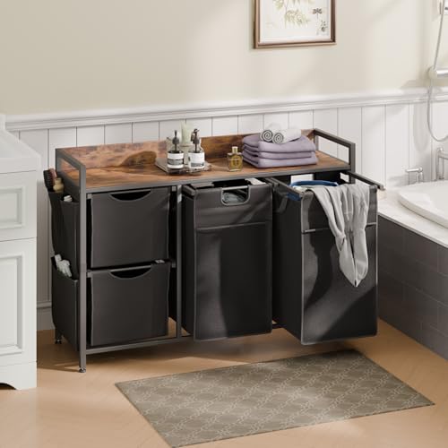 Laundry Sorter with 4 Sections, Laundry Hamper with Wheels, Laundry Basket with Small Side Pockets and Pull-Out Removable Liners,for Laundry Room Bedroom Bathroom (150L) - size: 150L