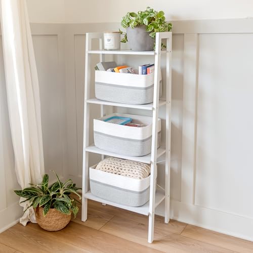 NaturalCozy Storage Baskets 16.8”x13”x7.6” Cotton Rope Woven Baskets for Organizing 3-Pack | Toy Storage Bins | Basket for Shelves, Laundry, Blanket, Clothes, Closet, Kitchen, Bathroom, Gifts - color: Off White & Gray & Mixed Gray