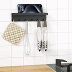 MKO Key Holder Wall Mount, Key Holder Wall Mount Adhesive with Mail Organizer Tray with 6 Key Hooks for Wall, Black - color: Black 1pcs