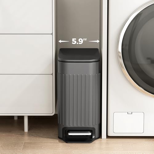 TrashAid Small 1.6 Gallon Stainless Steel Trash Can with Removable Inner Bucket, Grey, Hands Free Step Pedal Design - color: Grey