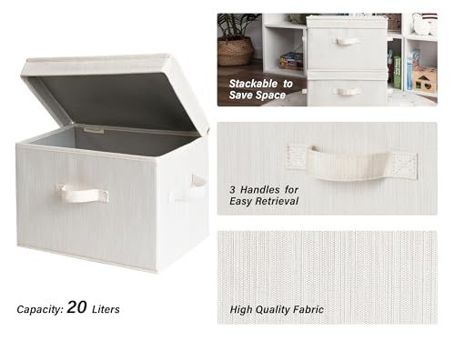 StorageWorks Fabric Storage Bins with Lid, Decorative Storage Boxes for Shelves, Stackable Closet Organizer Basket with Handles, Large, Mixing of Beige, White & Ivory, 2-Pack - color: Beige, White & Ivory, size: Large