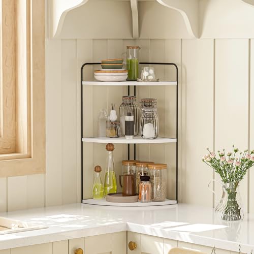 Forest Angle Bathroom Counter Organizer,Countertop Organizer,Vanity Organizers,Bathroom Storage,Bathroom Sink Caddy,Counter Shelf,Corner Counter,Corner Shelves(Black-White Marble) - color: Black-white Marble 3 Tier