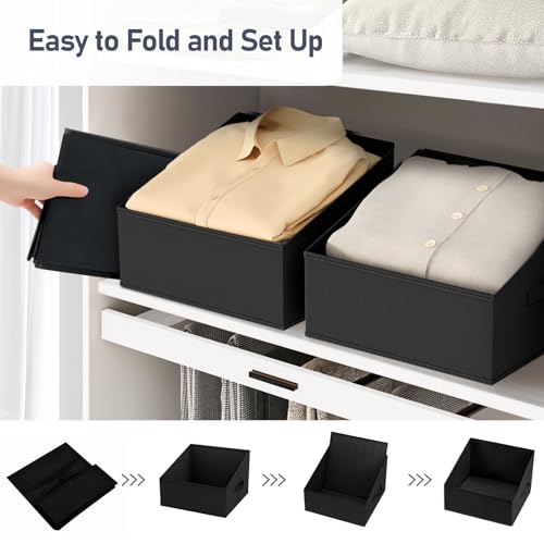 DIMJ Trapezoid Storage Bins for closet shelves, Closet Organzier Bins with Handle, Foldable Closet Storage Bins Basket, Closet Organizers and Storage for Toys, Books, 6 Packs, Black - color: Black, size: 6 Bins 11.4"x11.4"x7.8"
